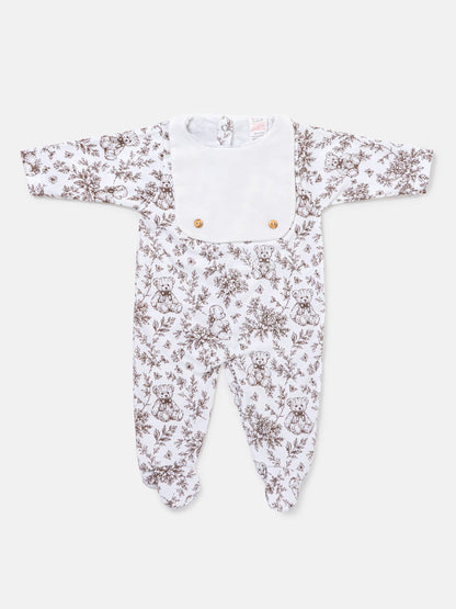 Baby Grow with Attached Bib - Teddy Collection - Beige