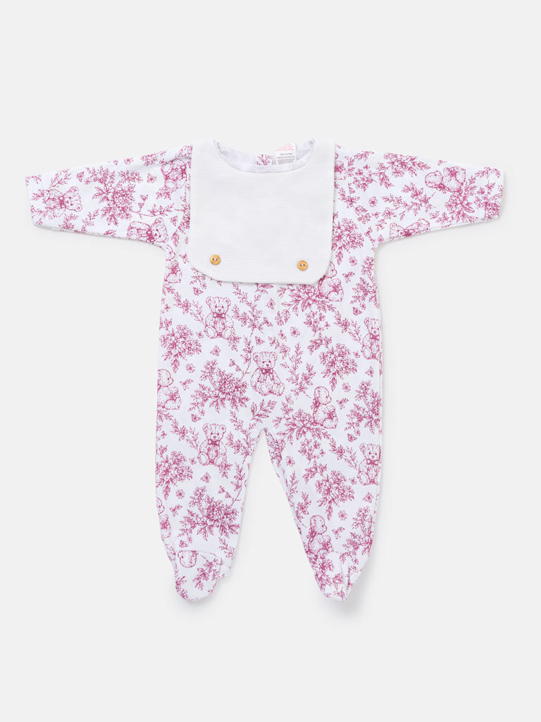 Baby Grow with Attached Bib - Teddy Collection - Cherry Red