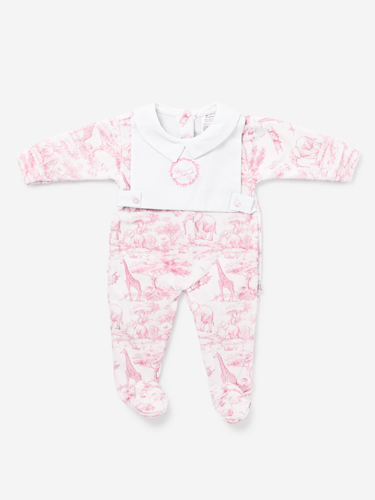 Baby Grow with Embroidered Wreath Safari Collection - Baby Pink
