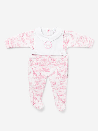 Baby Grow with Embroidered Wreath Safari Collection - Baby Pink