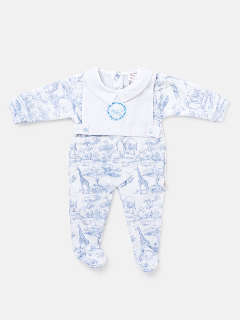 Baby Grow with Embroidered Wreath Safari Collection - Baby Blue