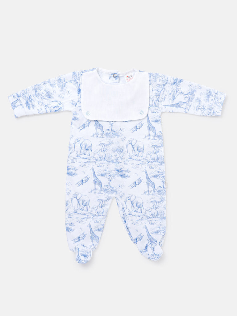 Baby Grow with Attached Bib - Safari Collection - Baby Blue