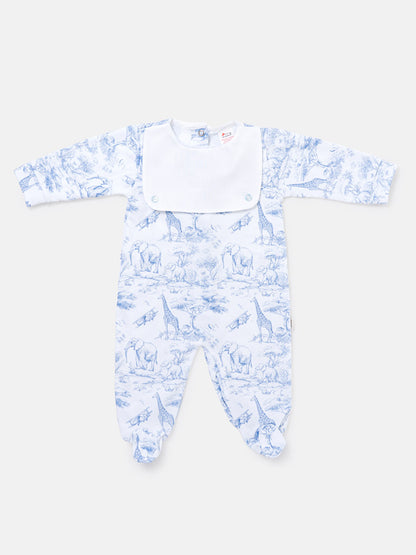 Baby Grow with Attached Bib - Safari Collection - Baby Blue