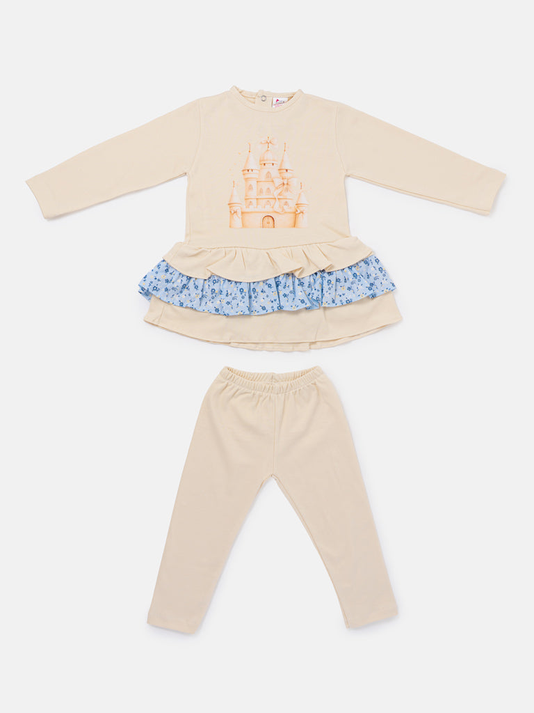 Baby Girl Leggings and Top Set - Castle Collection - Beige