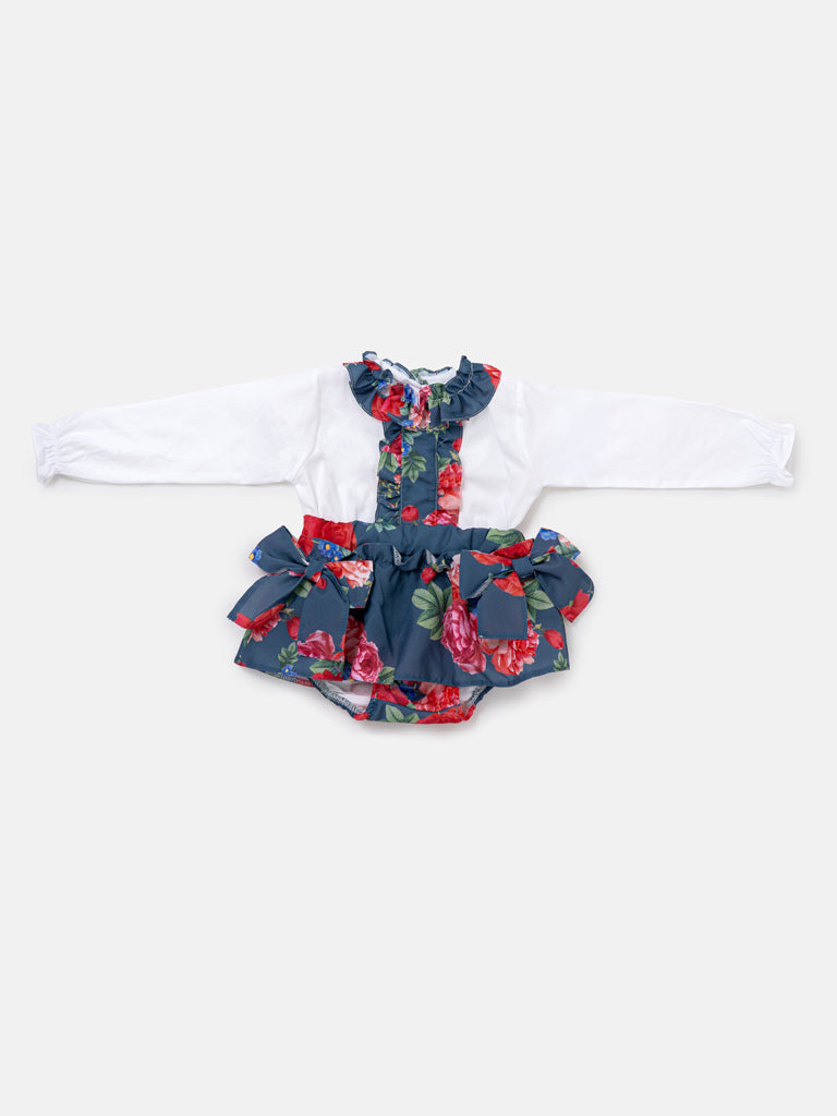Baby Girl Camelia Collection 2-piece Top & Bloomers Set - Navy Blue