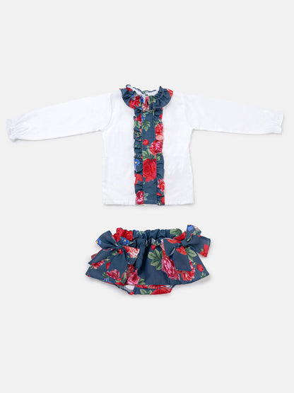 Baby Girl Camelia Collection 2-piece Top & Bloomers Set - Navy Blue
