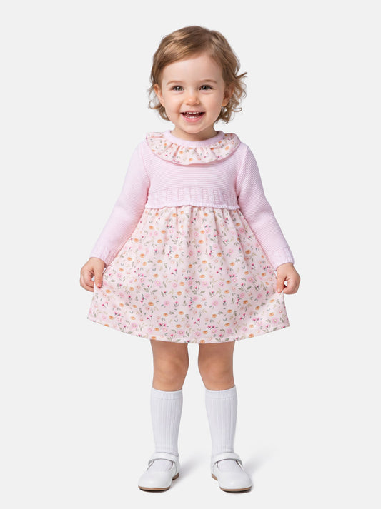 Baby Girl Flores Collection Daisy Print Spanish Dress - Baby Pink