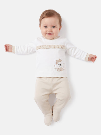 Baby Girl Giulia Collection 2-Piece Pyjama Set with Teddy Embroidery - Beige