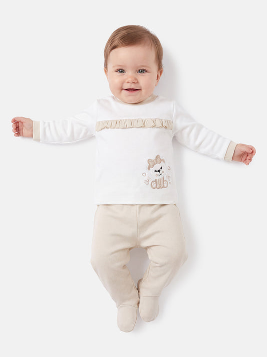 Baby Girl Giulia Collection 2-Piece Pyjama Set with Teddy Embroidery - Beige