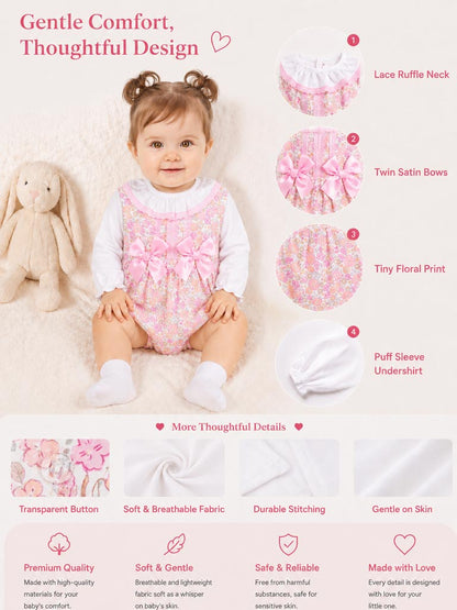 Baby Girl Maricruz Collection 2-piece Romper Set - Baby Pink