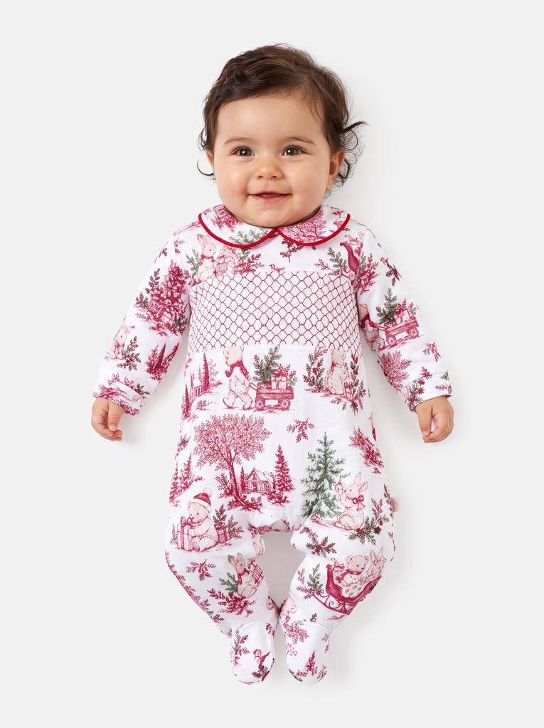 Cotton Baby Grow with Smocked Detail - Christmas Print Collection - LIMITED EDITION