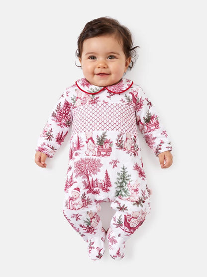 Cotton Baby Grow with Smocked Detail - Christmas Print Collection - LIMITED EDITION