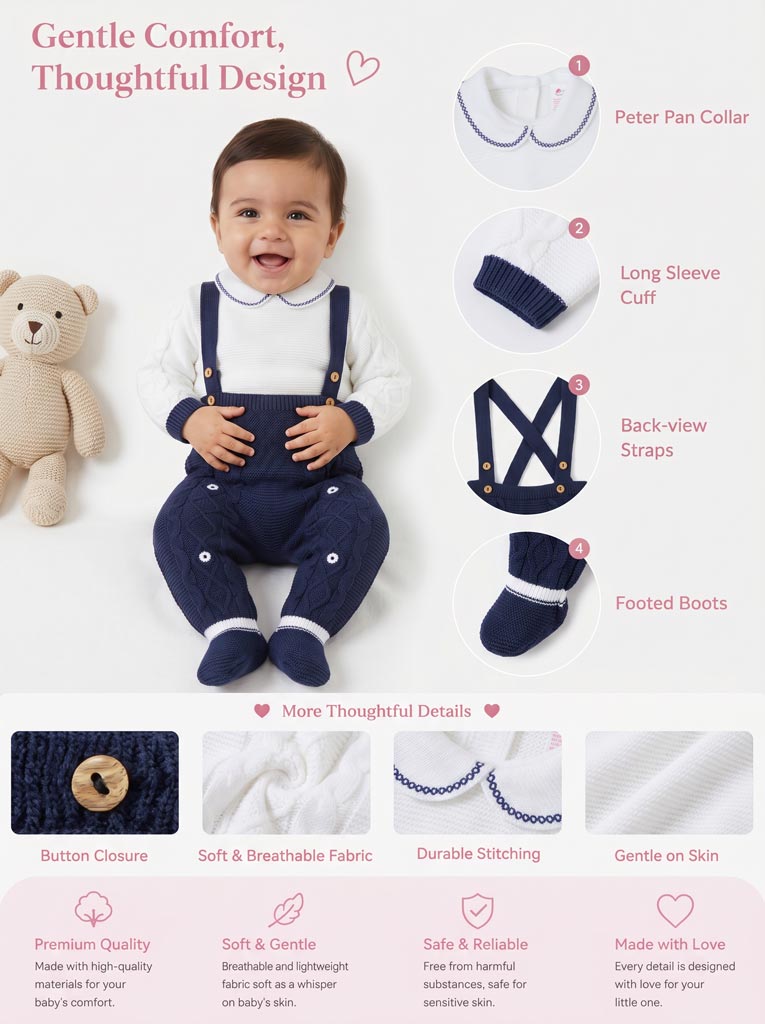 Baby Boy Camilo Collection 2-piece Knitted Dungaree Set - Navy Blue