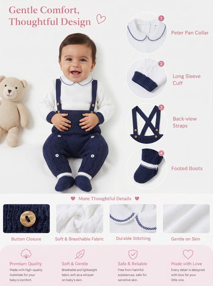 Baby Boy Camilo Collection 2-piece Knitted Dungaree Set - Navy Blue