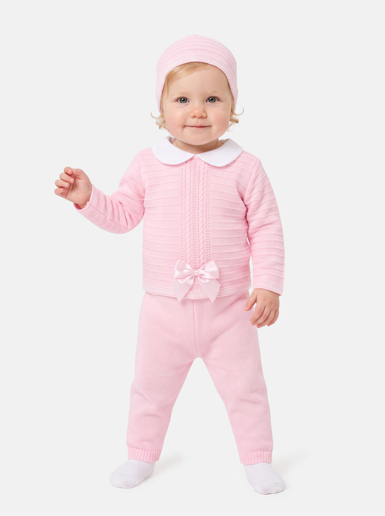Baby Girl Violeta Collection 3-piece Spanish Knitted Set - Baby Pink