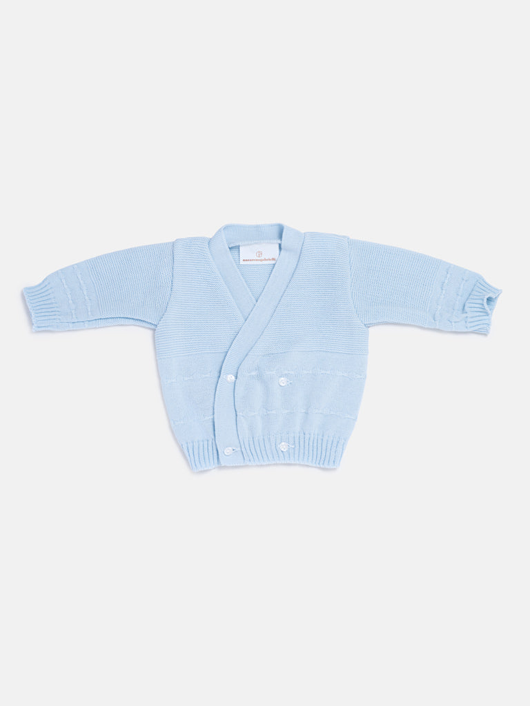 Baby Knitted Cardigan with Raised Stitch Detail & Gift Box - Baby Blue