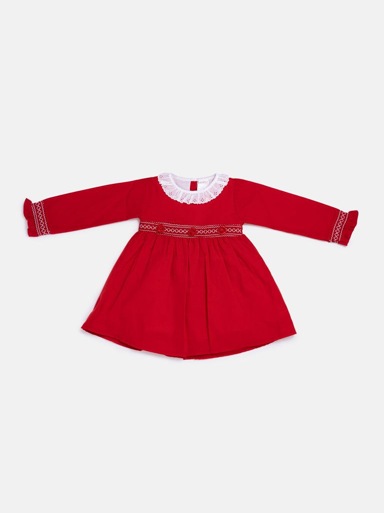 Baby Girl Estela Collection Long Sleeve Smocked Dress - Red