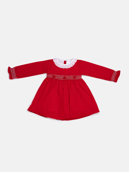 Baby Girl Estela Collection Long Sleeve Smocked Dress - Red