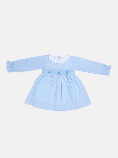 Baby Girl Estela Collection Long Sleeve Smocked Dress - Baby Blue