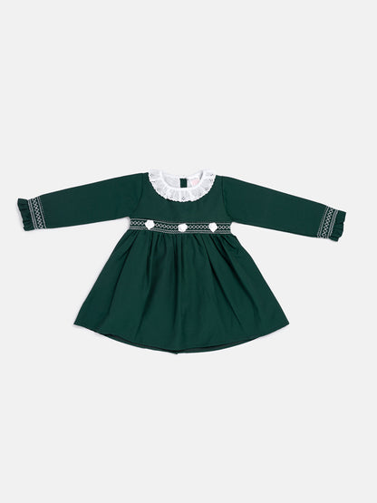 Baby Girl Estela Collection Long Sleeve Smocked Dress - Emerald Green