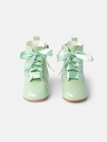 Baby Girl M&B Classic Patent Boots with Satin Laces - Mint Green