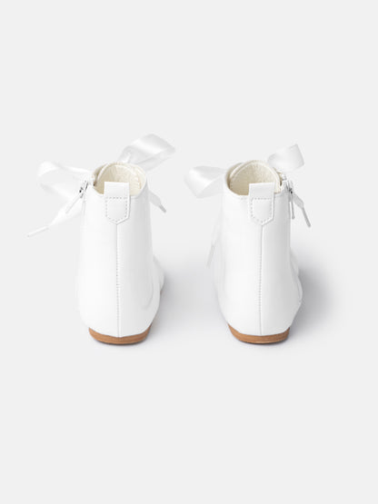 Baby Girl M&B Classic Patent Boots with Satin Laces - Ivory/White