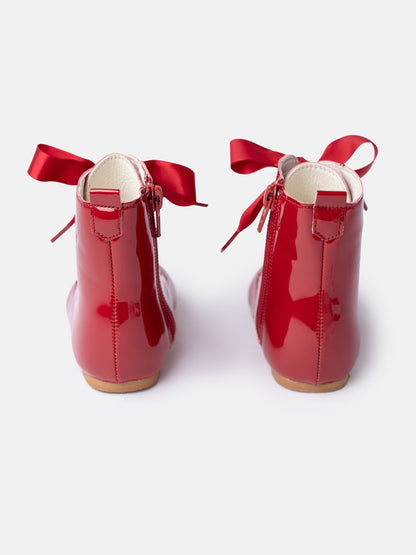 Baby Girl M&B Classic Patent Boots with Satin Laces - Red