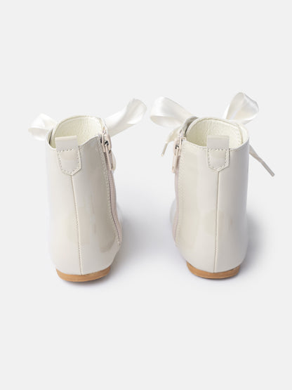 Baby Girl M&B Classic Patent Boots with Satin Laces - Biscuit