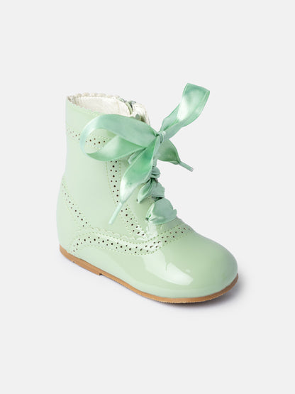 Baby Girl M&B Brogue Detail Boots with Satin Laces - Mint Green