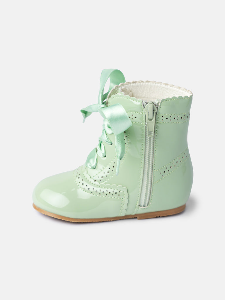 Baby Girl M&B Brogue Detail Boots with Satin Laces - Mint Green