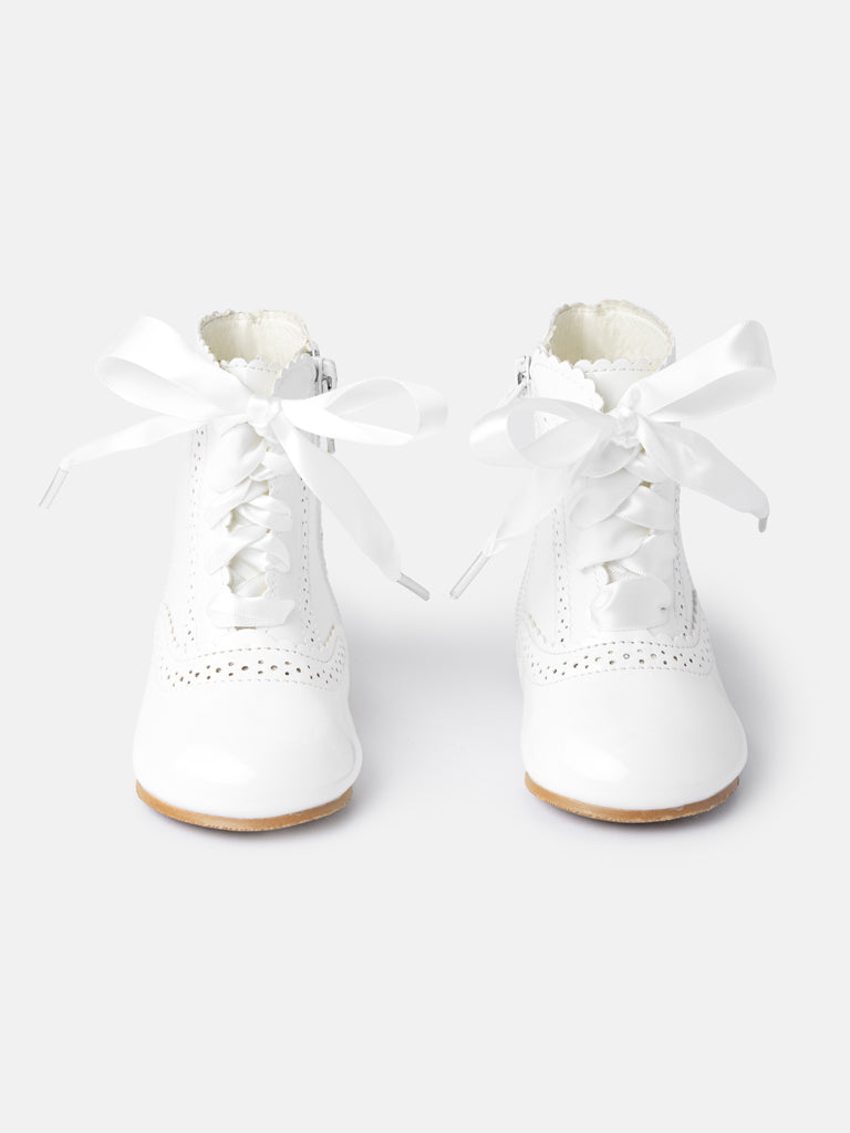 Baby Girl M&B Brogue Detail Boots with Satin Laces - Ivory/White