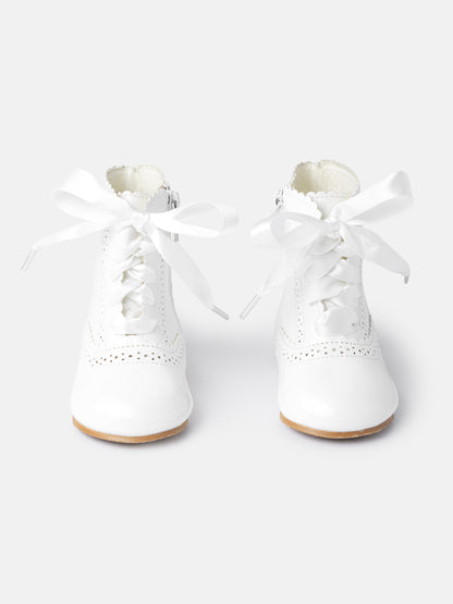 Baby Girl M&B Brogue Detail Boots with Satin Laces - Ivory/White