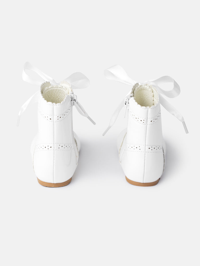 Baby Girl M&B Brogue Detail Boots with Satin Laces - Ivory/White
