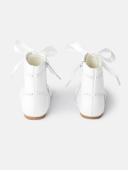 Baby Girl M&B Brogue Detail Boots with Satin Laces - Ivory/White