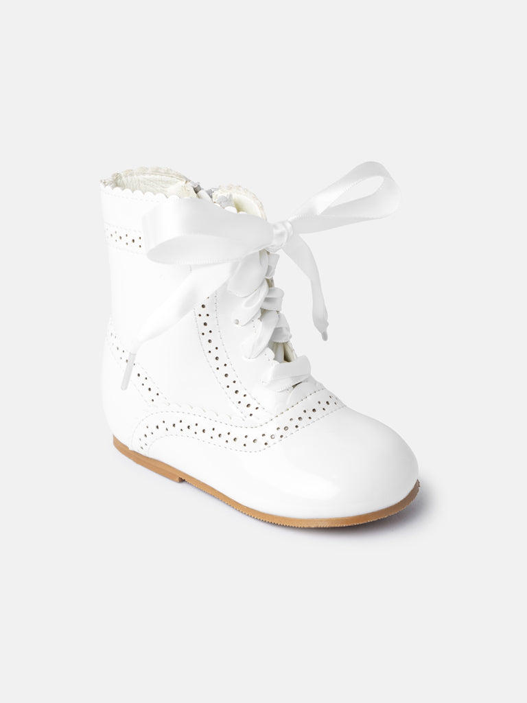 Baby Girl M&B Brogue Detail Boots with Satin Laces - Ivory/White