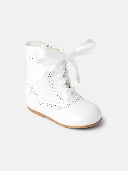 Baby Girl M&B Brogue Detail Boots with Satin Laces - Ivory/White