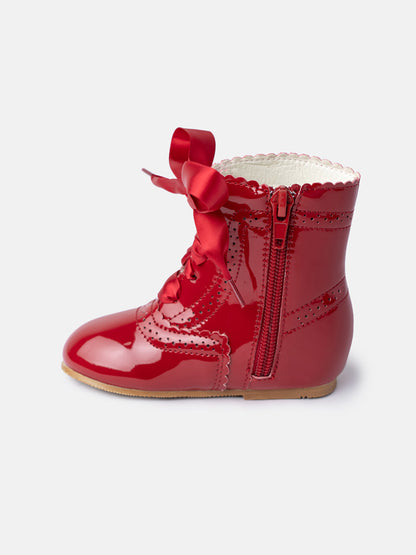 Baby Girl M&B Brogue Detail Boots with Satin Laces - Red