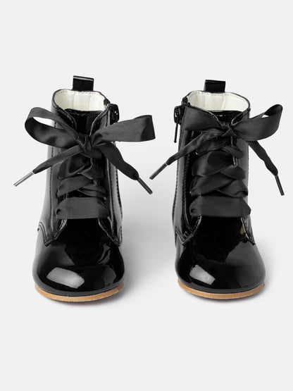 Baby Girl M&B Classic Patent Boots with Satin Laces - Black