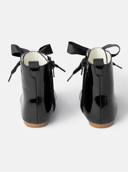 Baby Girl M&B Classic Patent Boots with Satin Laces - Black