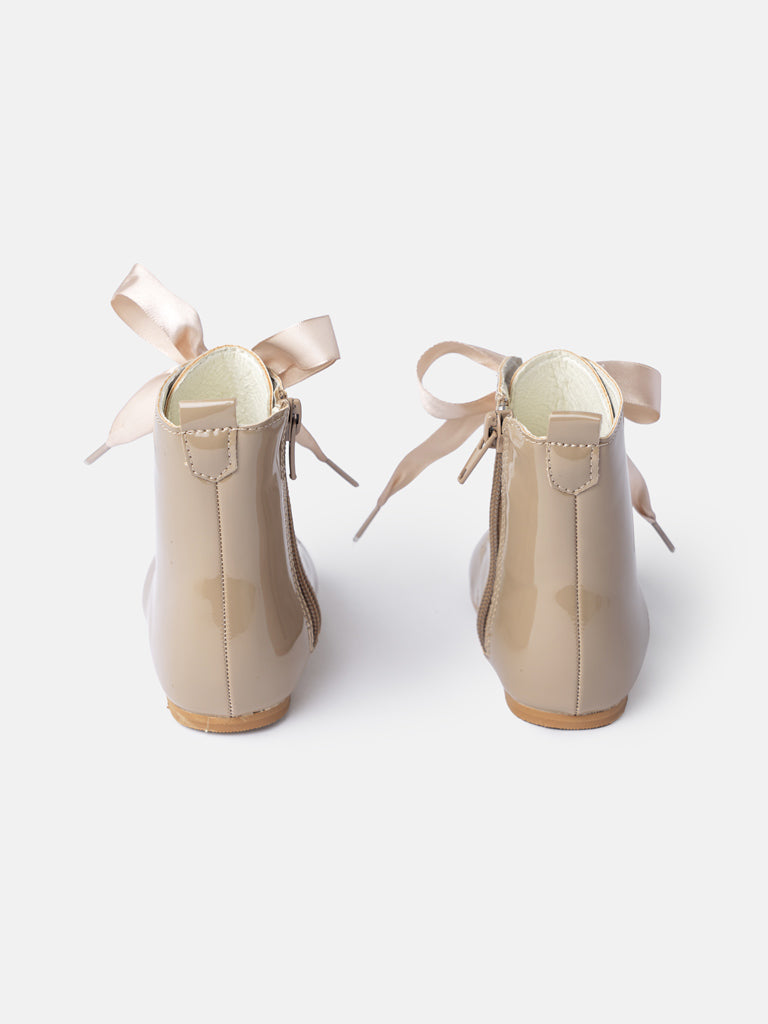 Baby Girl M&B Classic Patent Boots with Satin Laces - Camel
