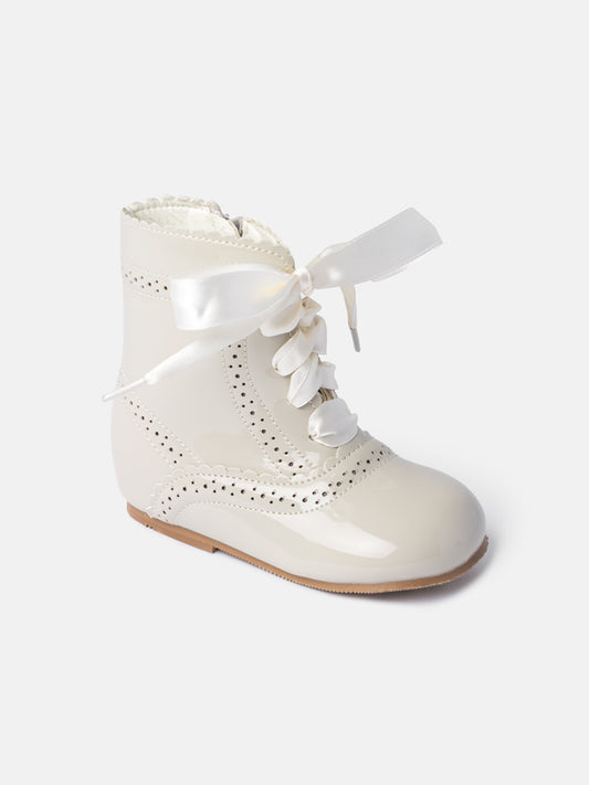Baby Girl M&B Brogue Detail Boots with Satin Laces - Biscuit