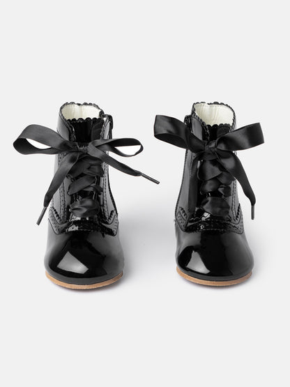 Baby Girl M&B Brogue Detail Boots with Satin Laces - Black