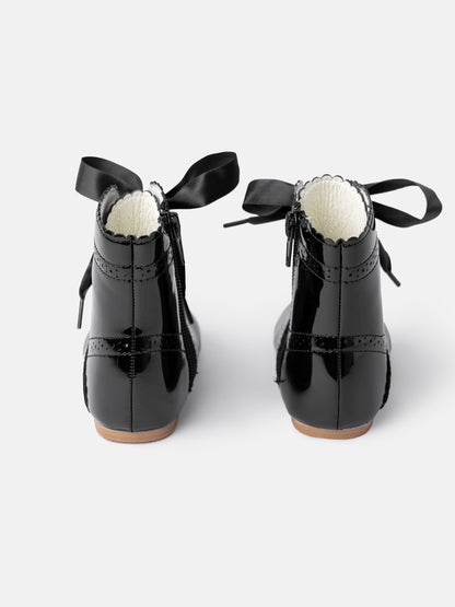 Baby Girl M&B Brogue Detail Boots with Satin Laces - Black