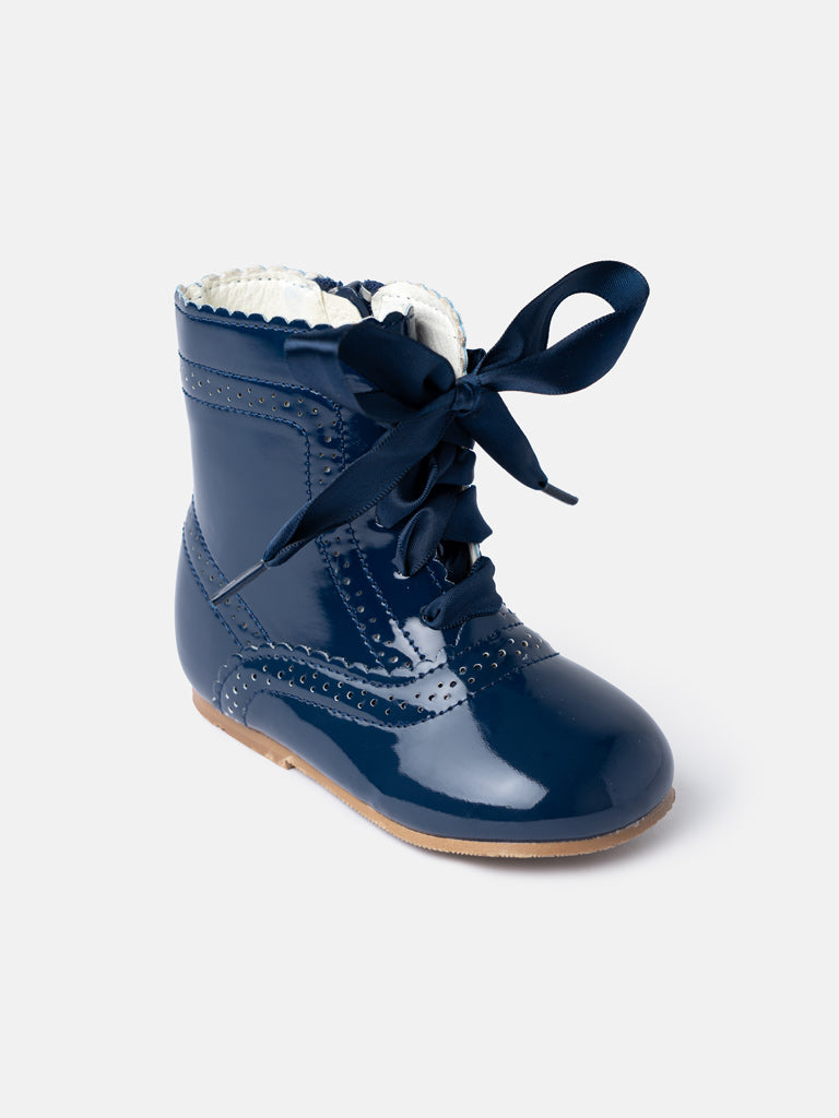 Baby Girl M&B Brogue Detail Boots with Satin Laces - Navy Blue
