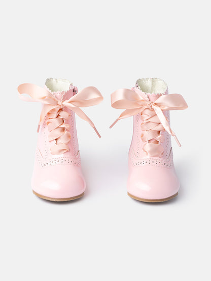 Baby Girl M&B Brogue Detail Boots with Satin Laces - Pink