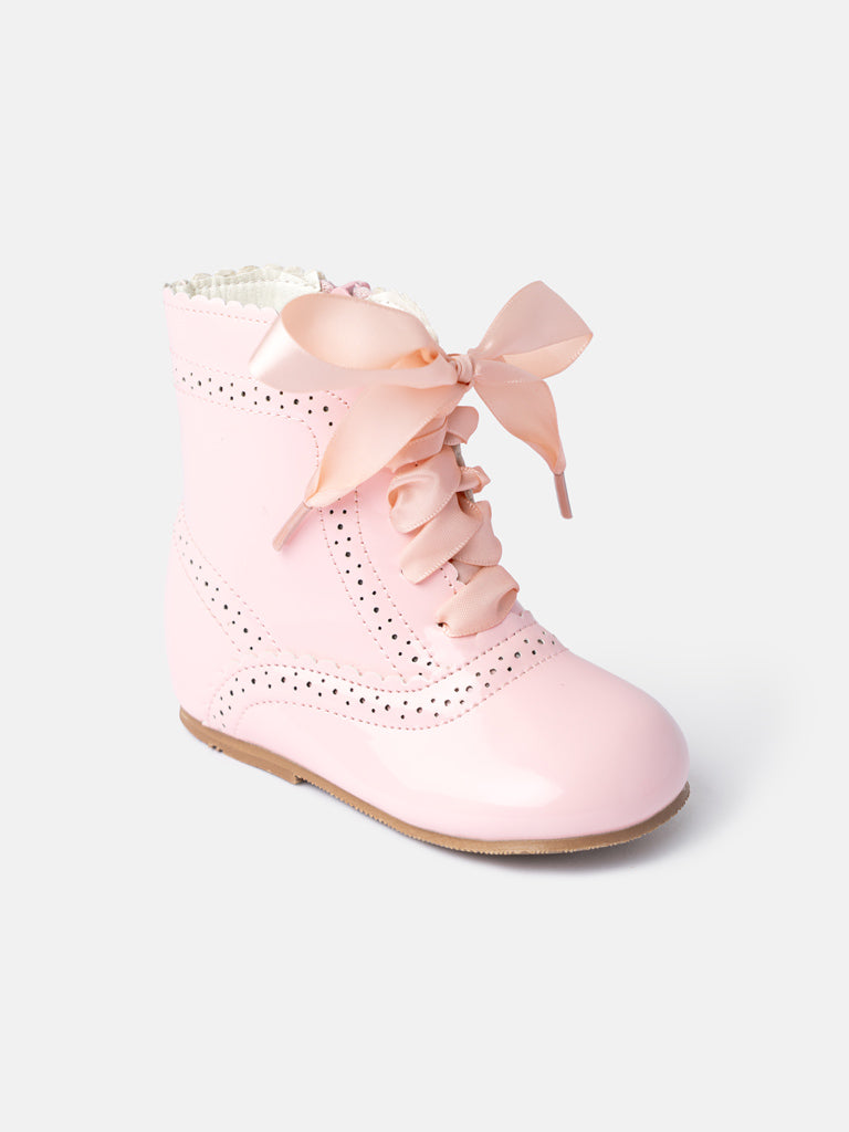 Baby Girl M&B Brogue Detail Boots with Satin Laces - Pink
