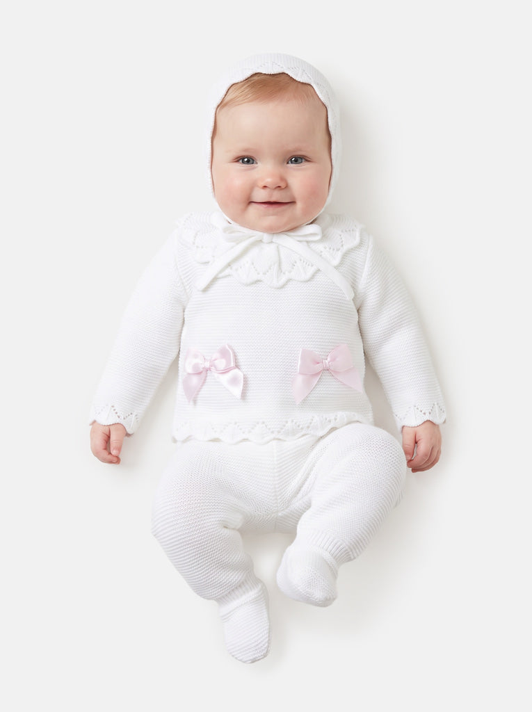 Baby Girl Ruffle Collar 3-piece Knitted Gift Box Set - White