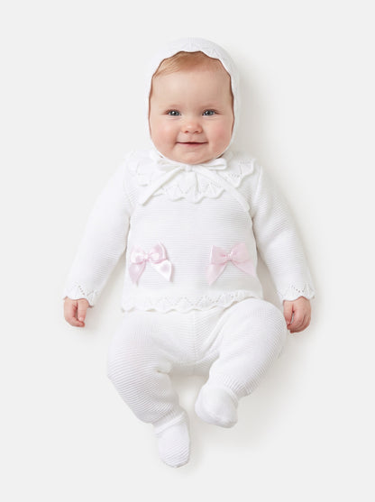Baby Girl Ruffle Collar 3-piece Knitted Gift Box Set - White