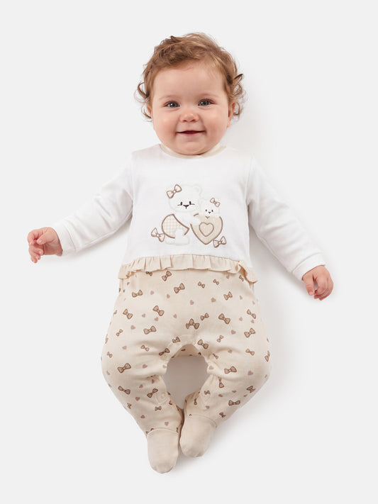 Baby Grow for Girls with Teddies & Hearts Gianna Collection - Beige