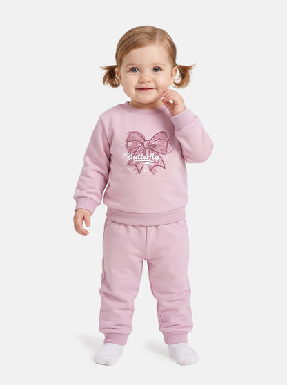 Baby Girl Viola Collection 2-Piece Tracksuit Set with Bow Design - Pink